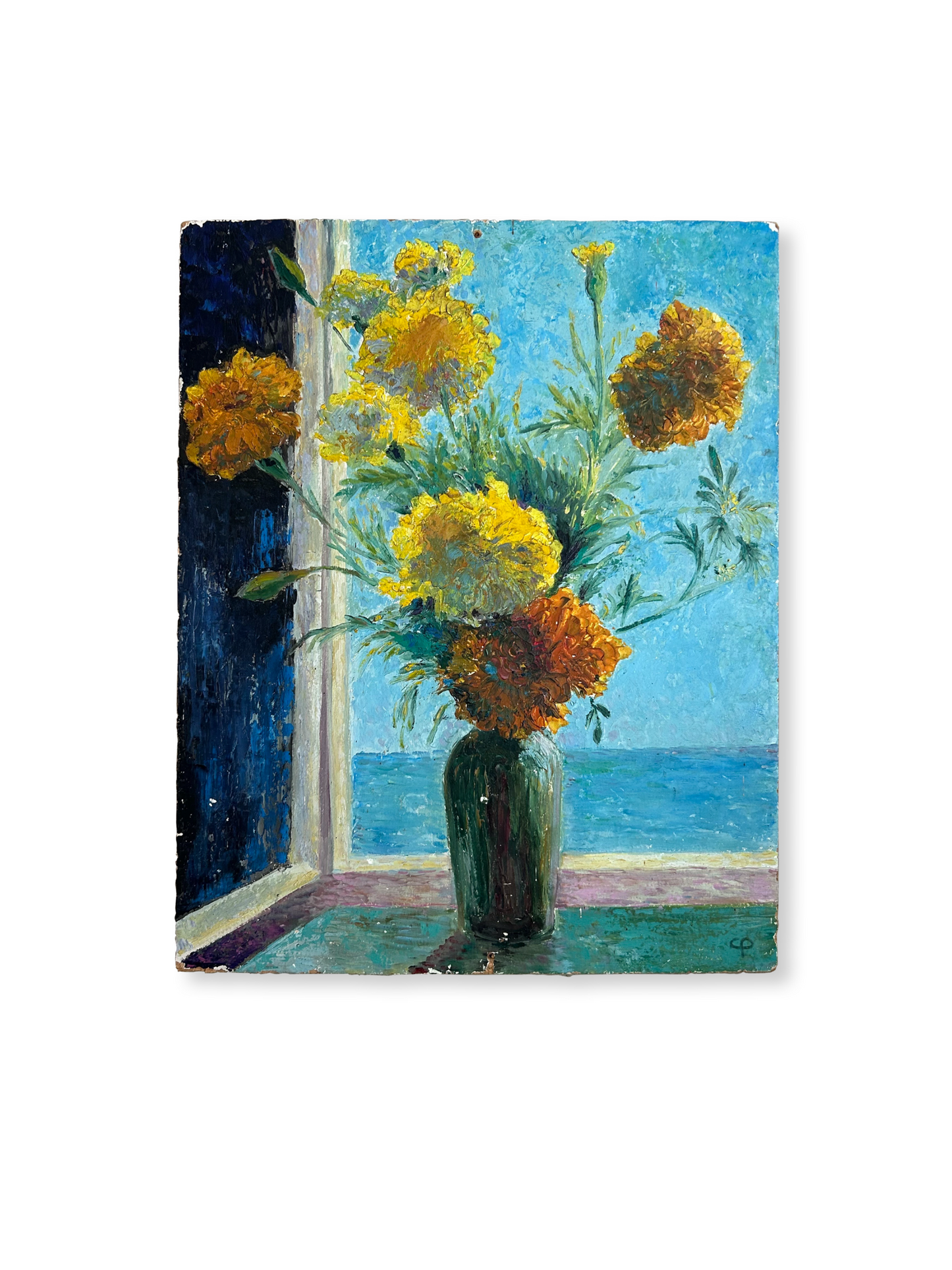 Paris - 12” x 16” Original French Oil on Board Marigolds