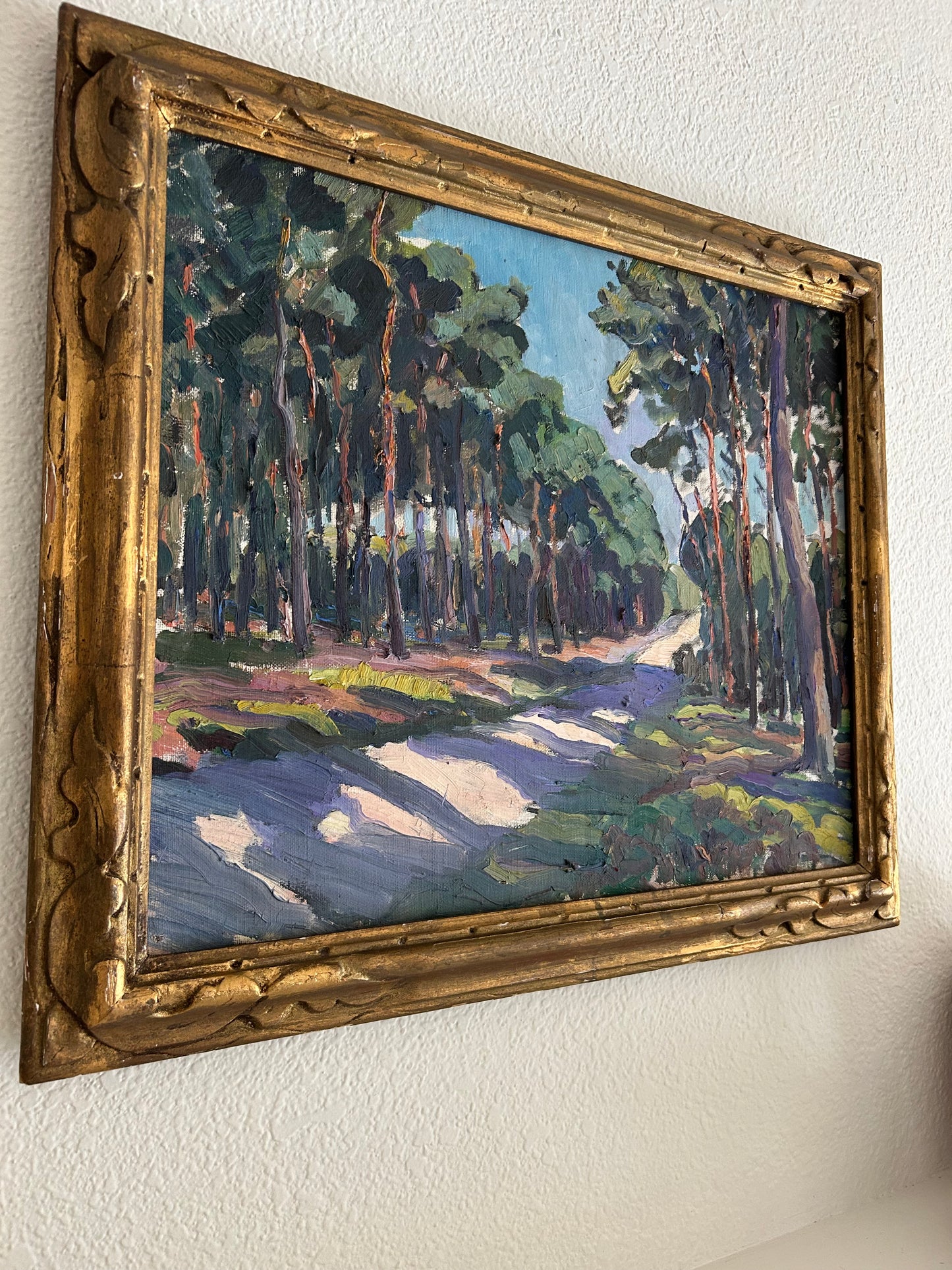 Paris - 18” x 21” Antique French Oil on Canvas, Blissful Walk