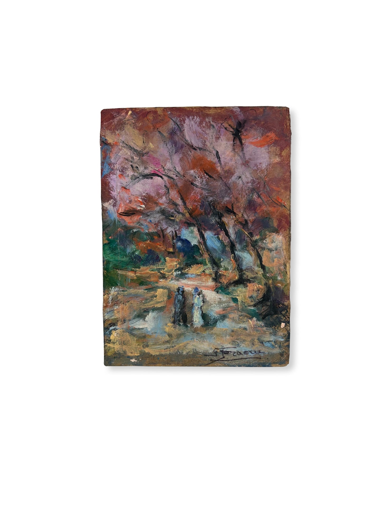 Paris - 4” x 6” Original French Oil on Board, Strolling Along