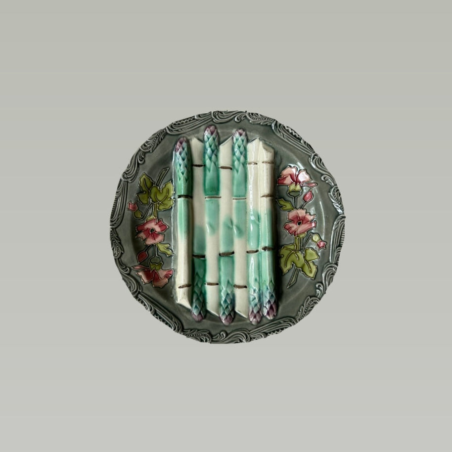 10” Antique 19th Century Longchamp Asparagus Plate Cloisonné Enamel