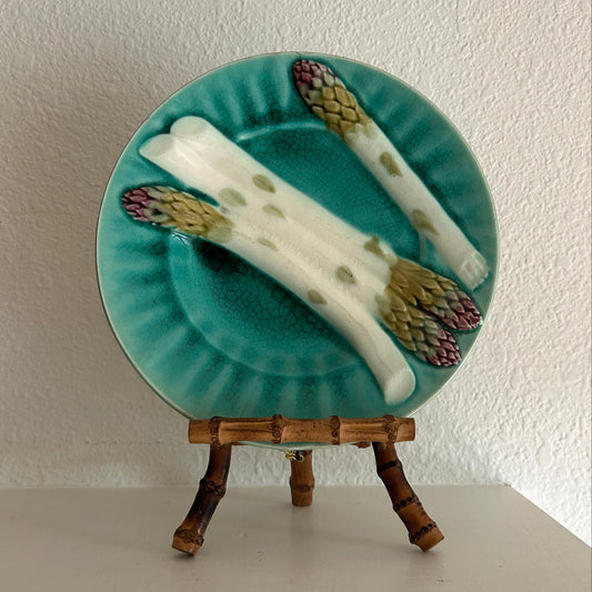 8.5” French Majolica Asparagus Plate Keller & Guerin Luneville, circa 1890