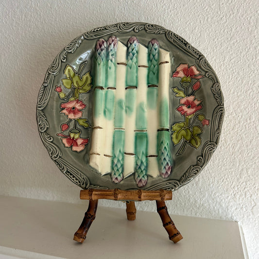 10” Antique 19th Century Longchamp Asparagus Plate Cloisonné Enamel