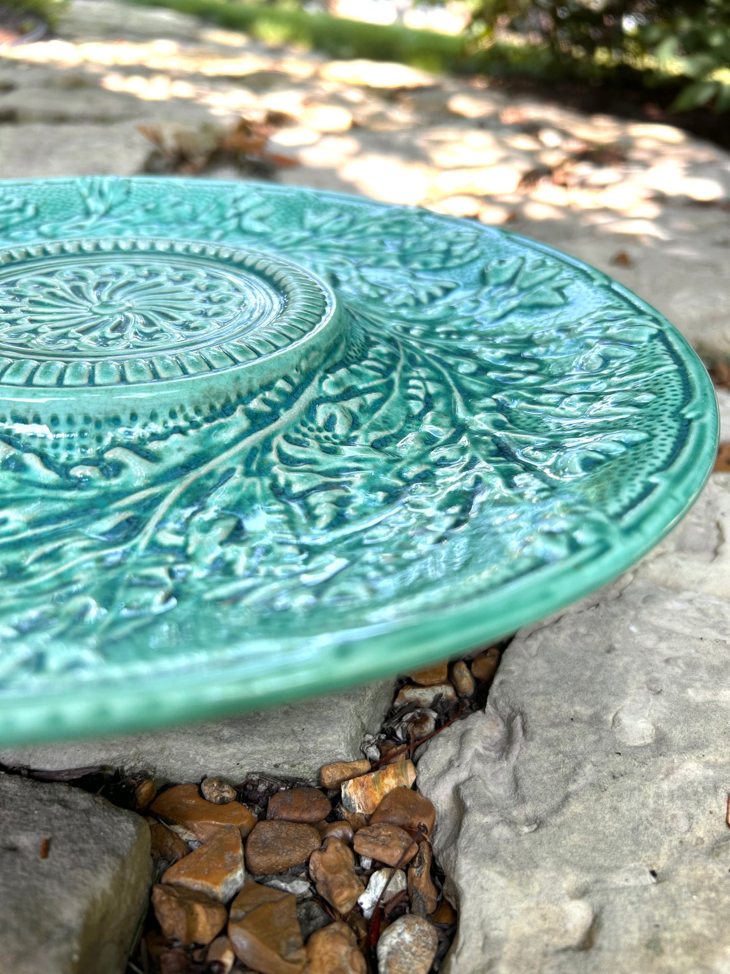 French Antique late 1800s Majolica Pedestal Dish