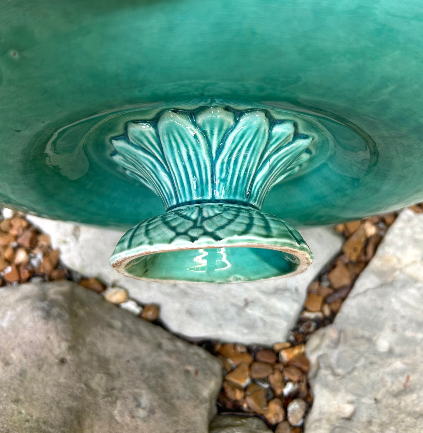 French Antique late 1800s Majolica Pedestal Dish