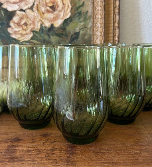 1970s Avocado Green Optic Swirl Glasses