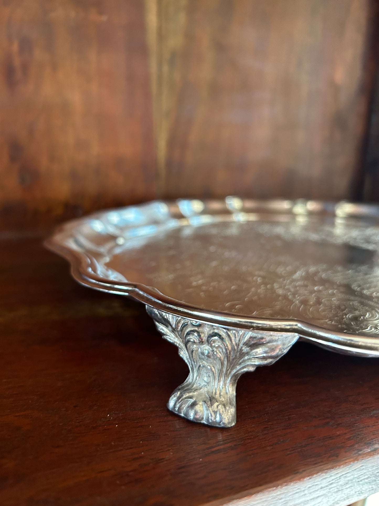 15” Silver-Plate 3 Footed Tray