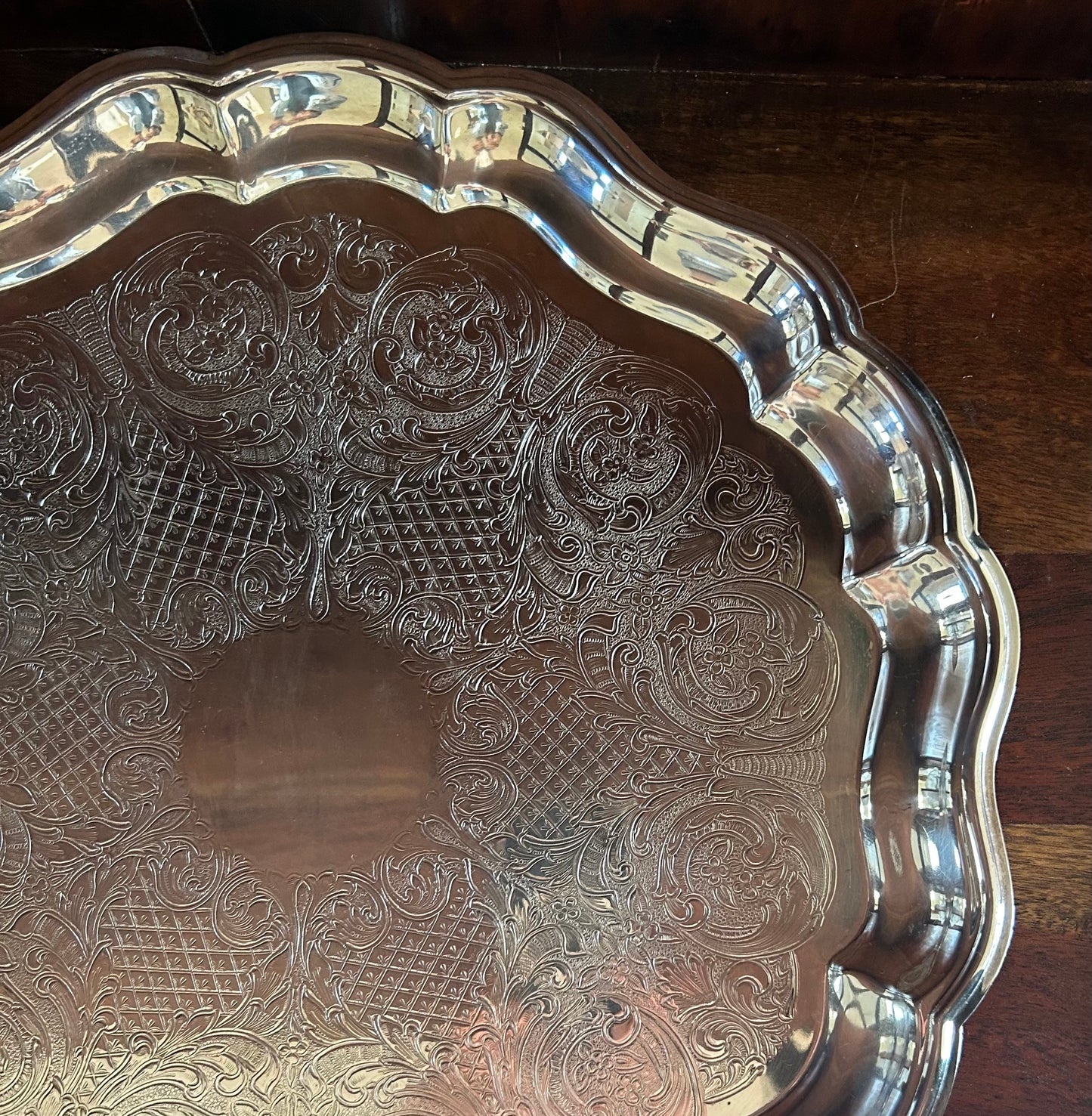 15” Silver-Plate 3 Footed Tray