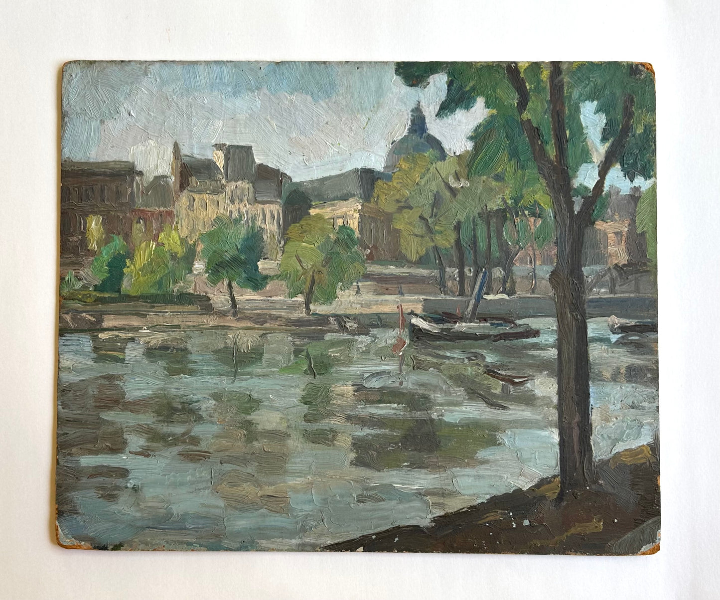 Paris - 15” x 18” Summer on the Seine, Oil on Board by Gaucher unsigned
