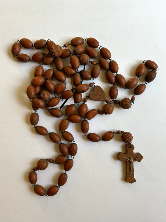 French Vintage Wood Large Bead Rosary