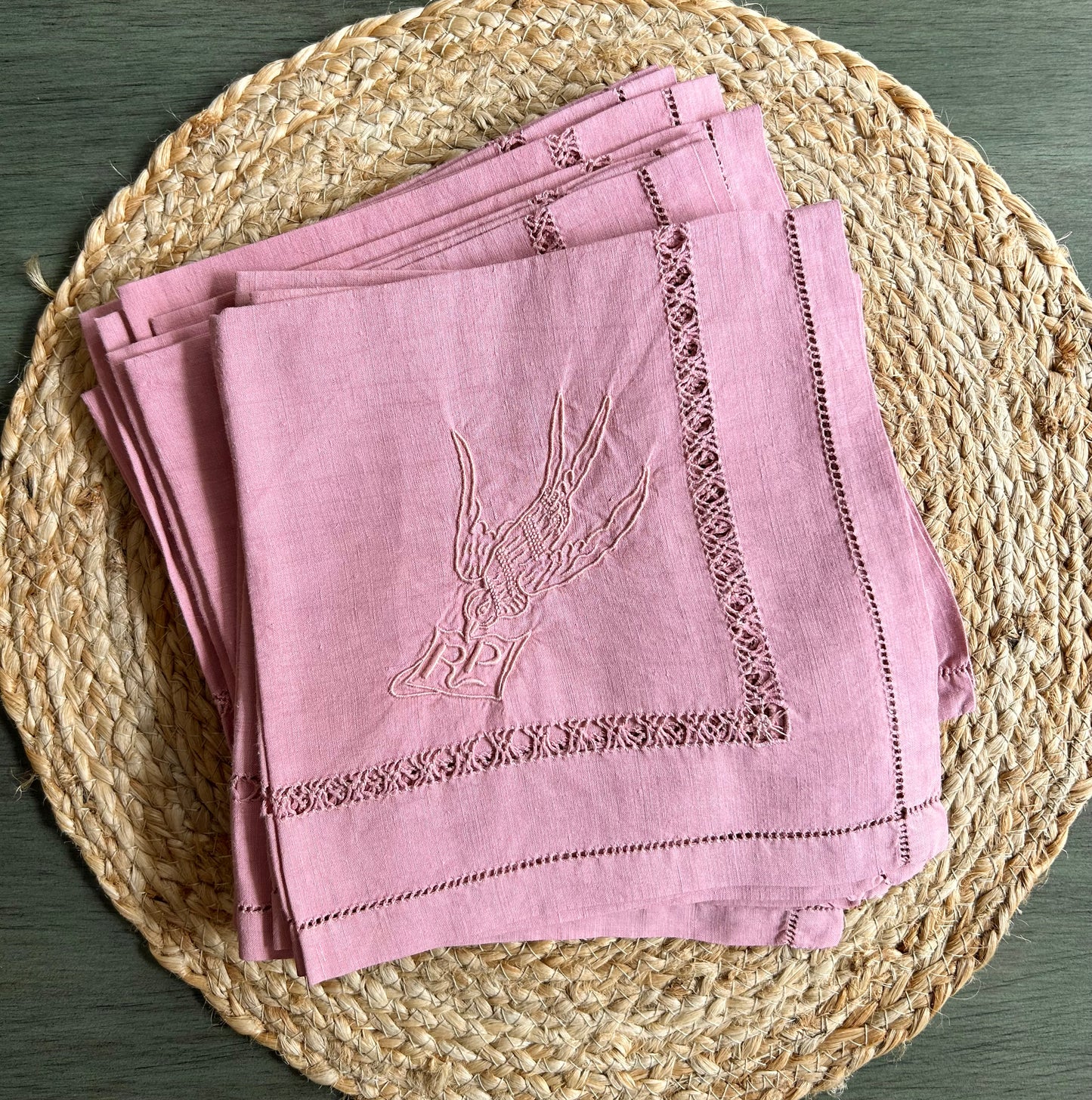 Provence - Set of 6, 16” Vintage Dusty Rose French Linen Napkins