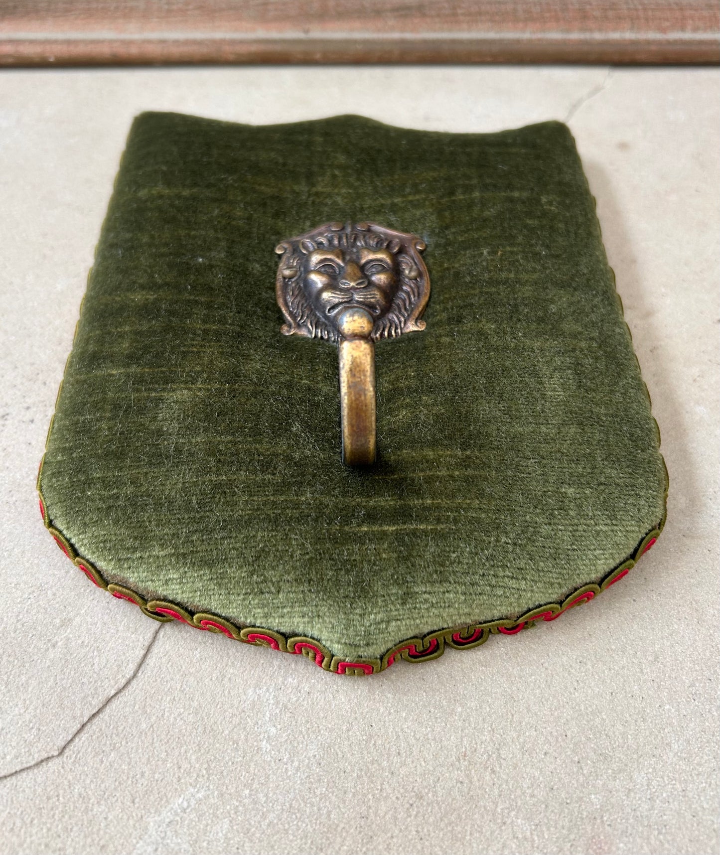 Paris - 5.5” x 7” Vintage Brass Lion Hook, mounted on velvet