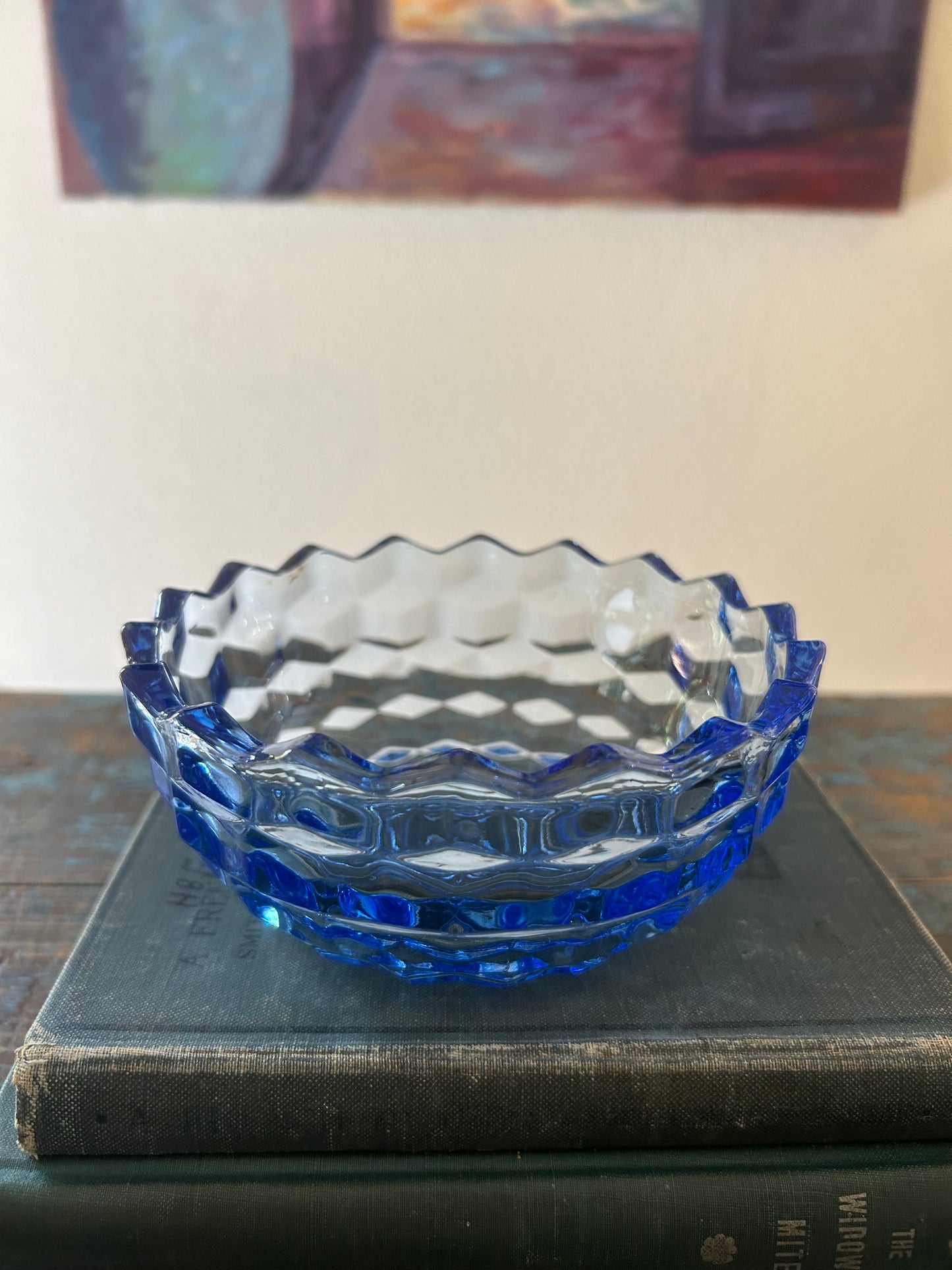 5.5” Blue Indiana Glass Covered Bowl