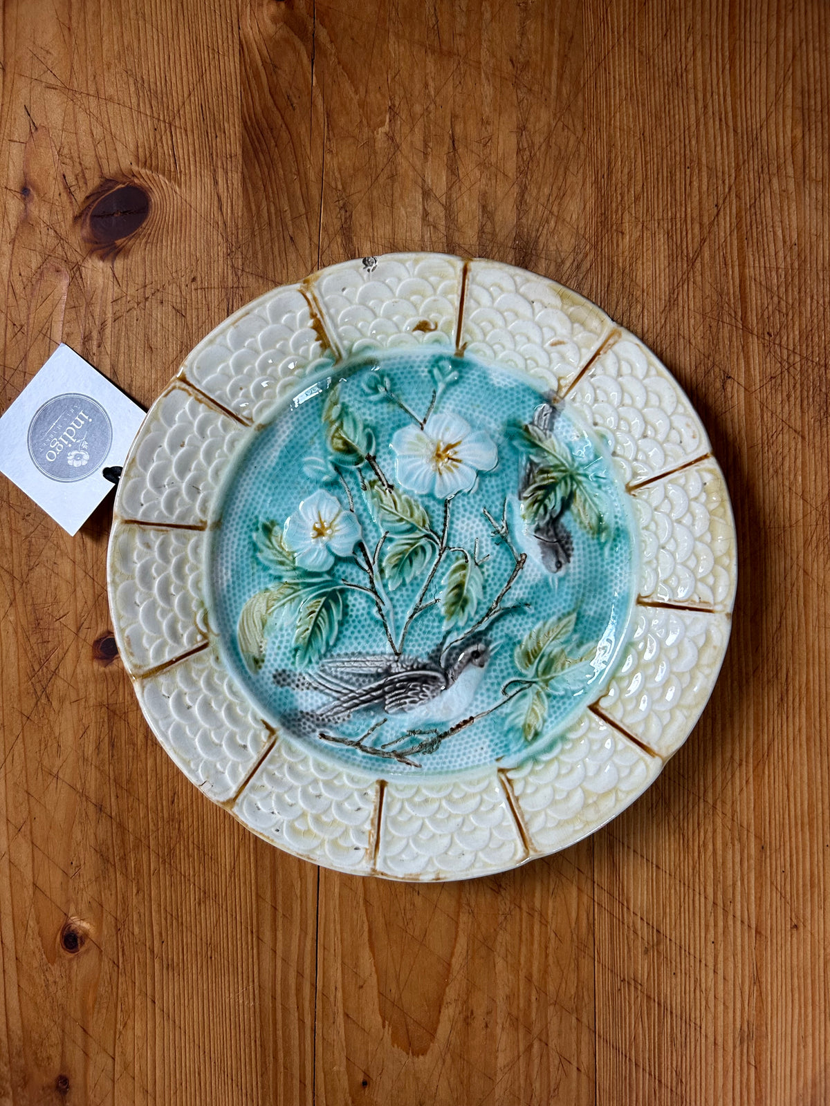 8.25” 1890 French Majolica Orchies Bird Plate