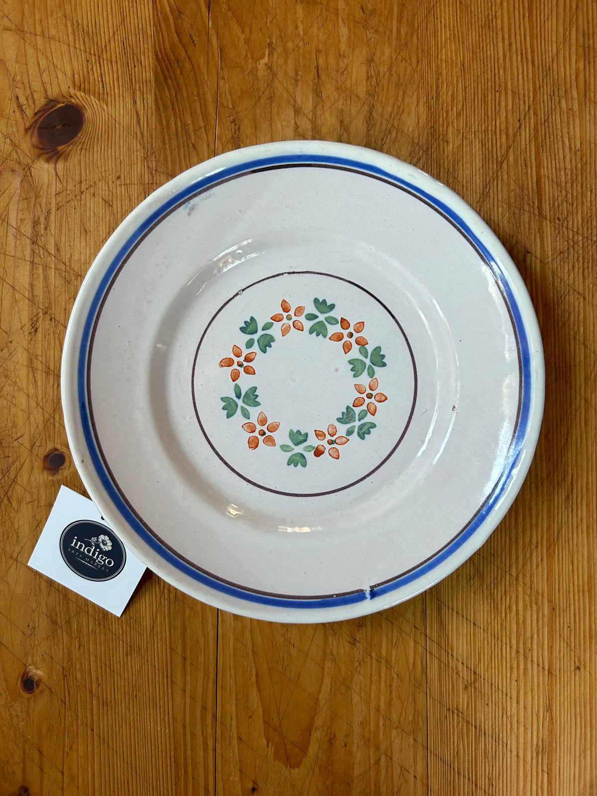 8” Antique French Faience Plate wreath center