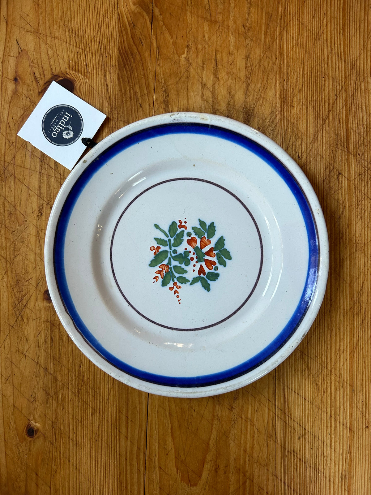8” Antique French Faience Plate Cobalt trim