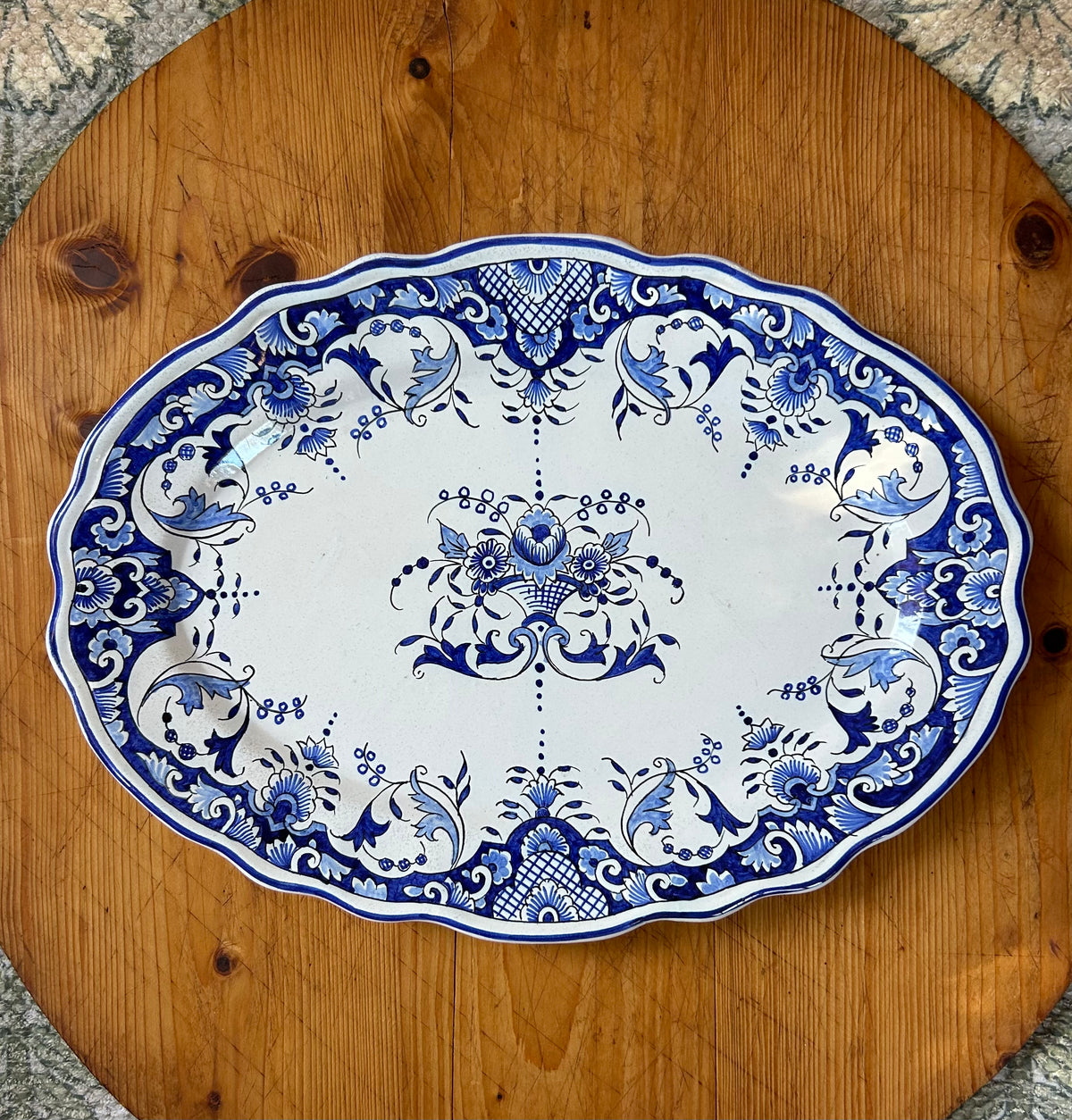 14” Vintage Cobalt Blue Rouen Platter