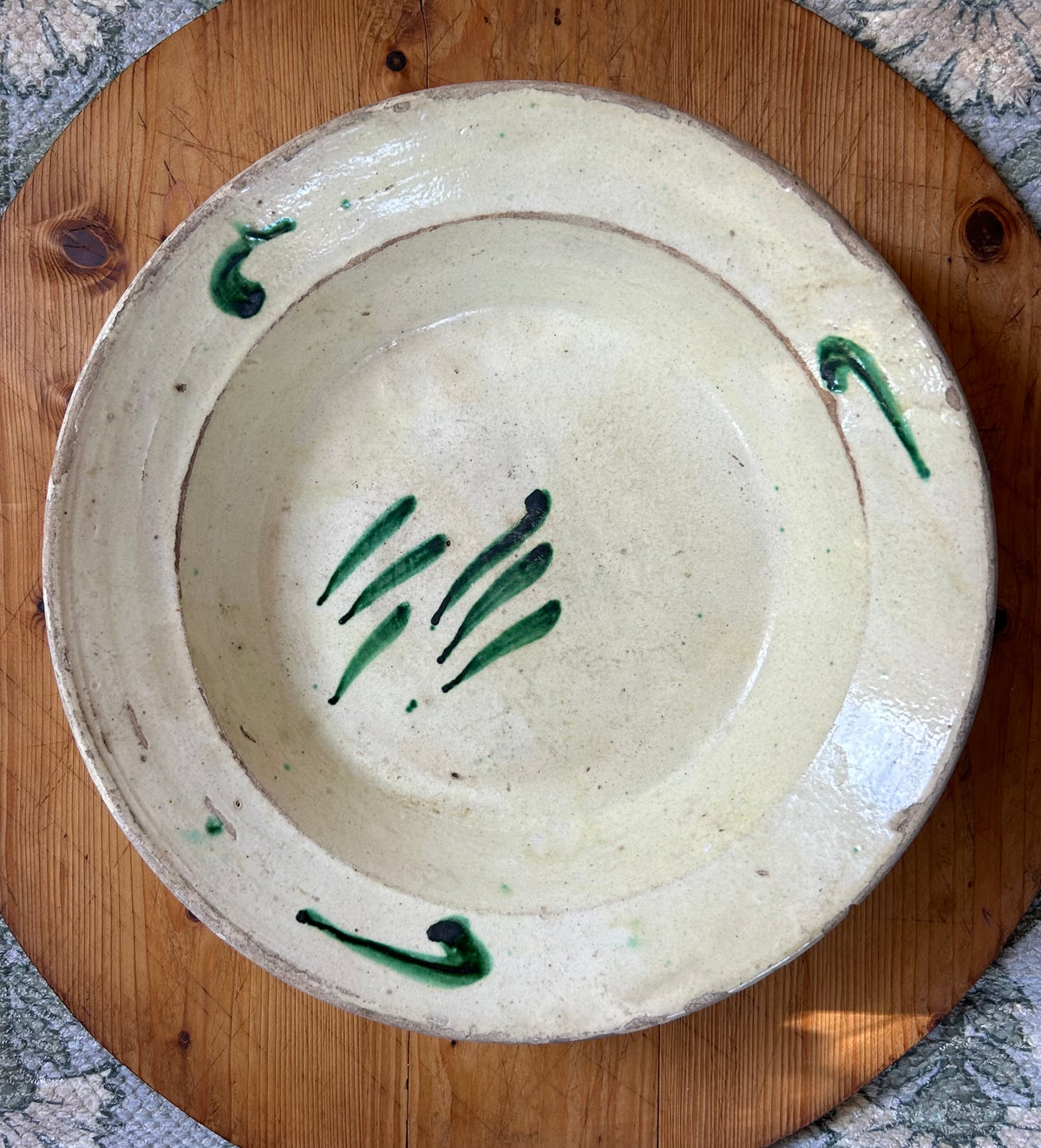 13” x 3” Antique Italian Puglia Bowl Green accents