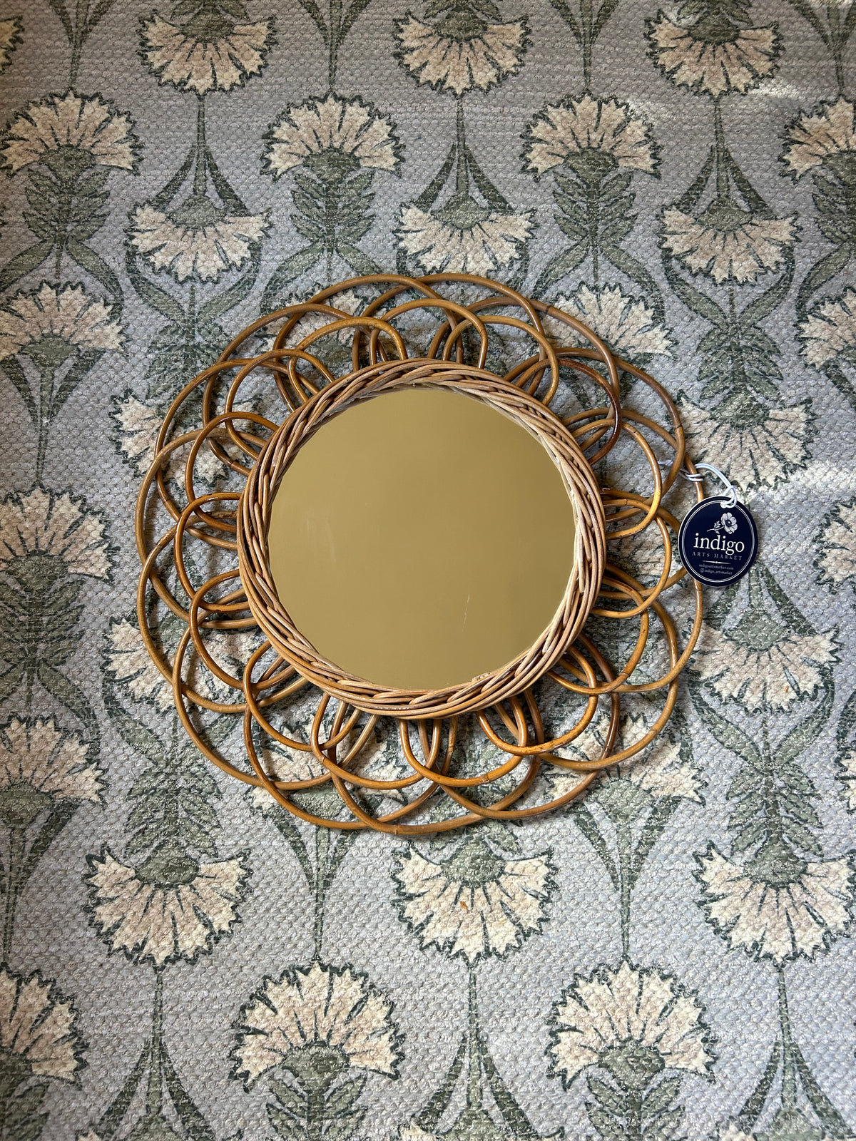 16” Round French Rattan Mirror
