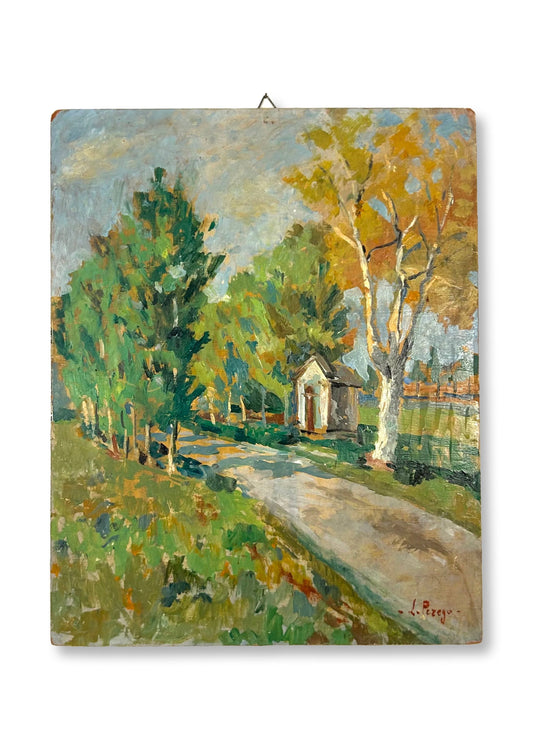 Paris - 15.5” x 19.5” Treelined Path Oil on Board