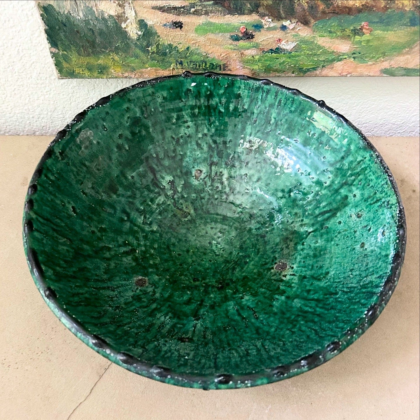 11” x 4”  Moroccan Green Glaze Bowl