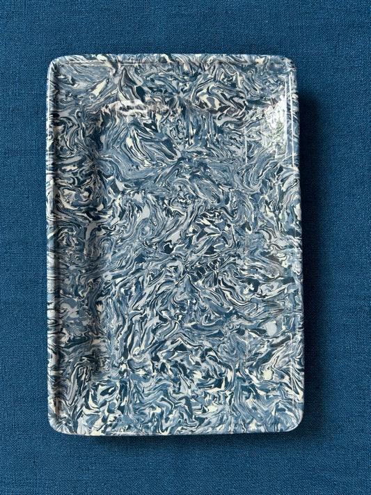 Provence - 8” x 5.5” Aptware Blue & White Marbled Clay Dish