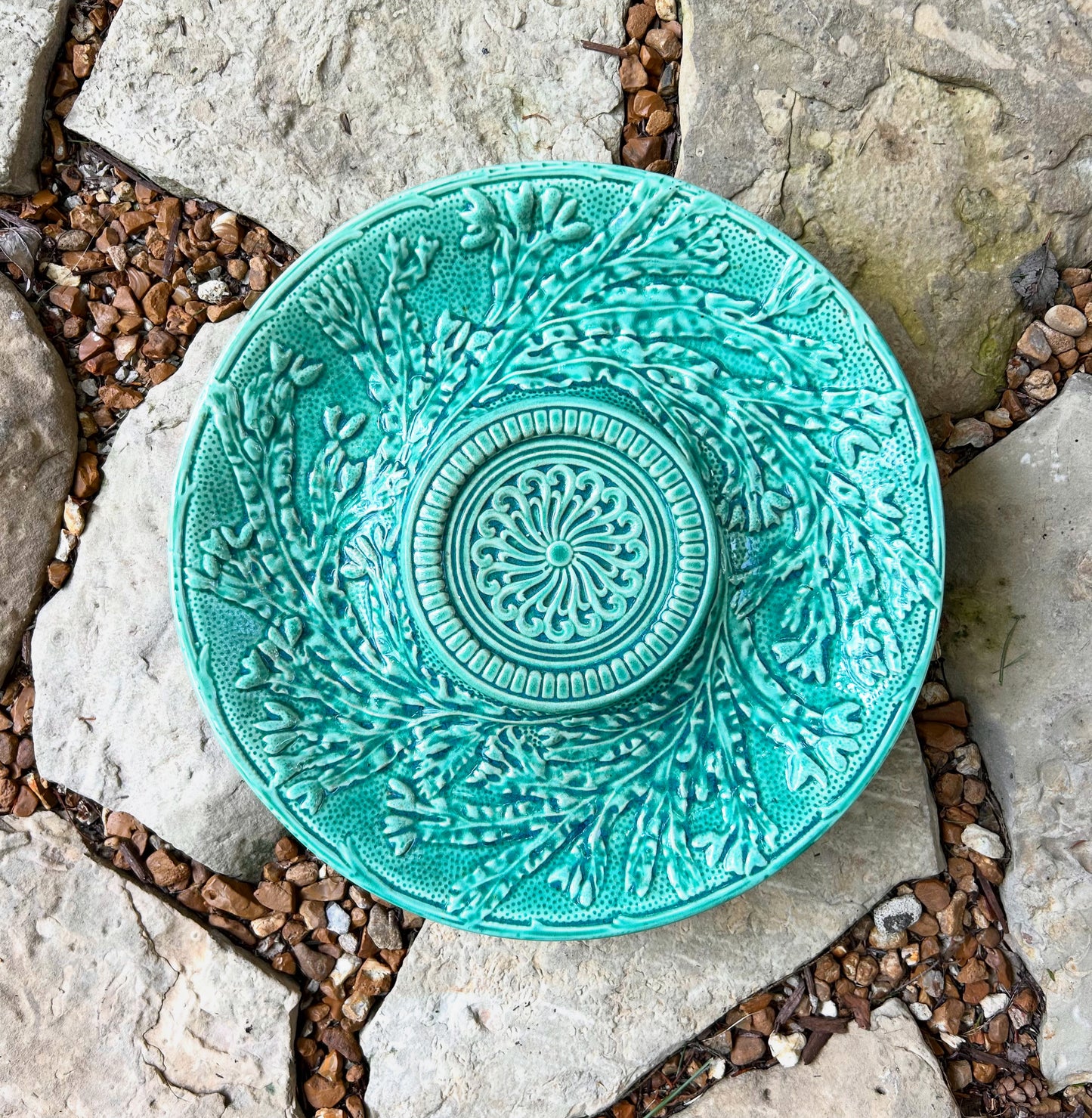 French Antique late 1800s Majolica Pedestal Dish