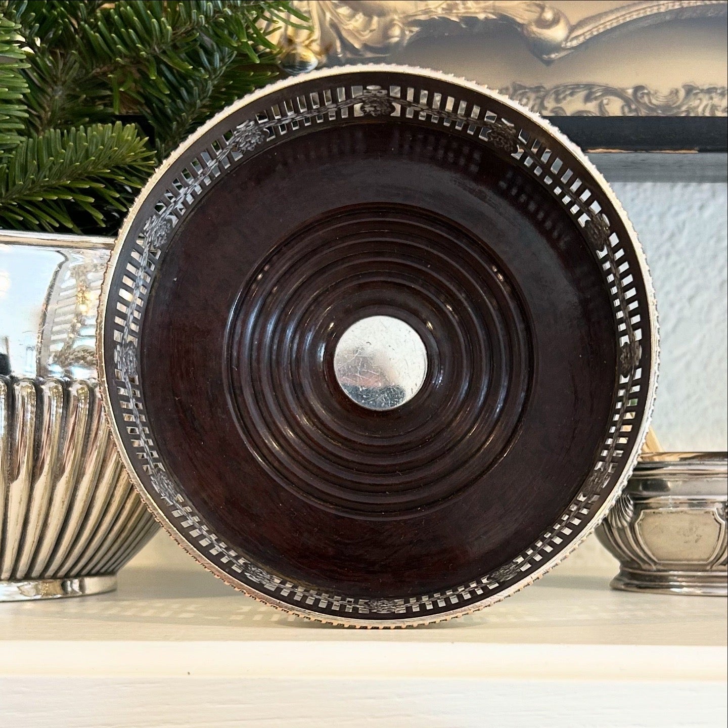 1920s 5” English Sheffield Mahogony Wine Coaster