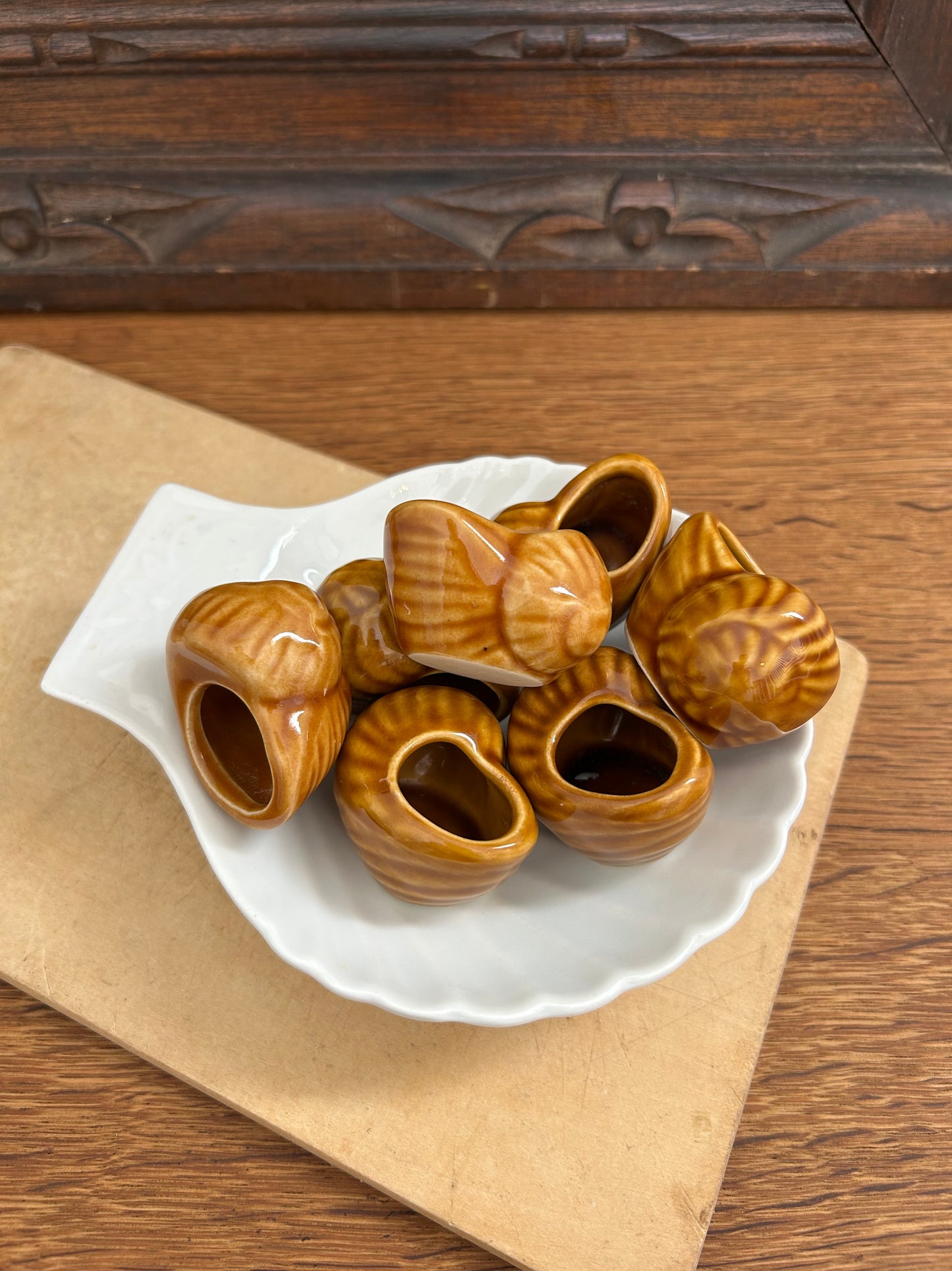 Set of 3 French Escargot Pots shell motif