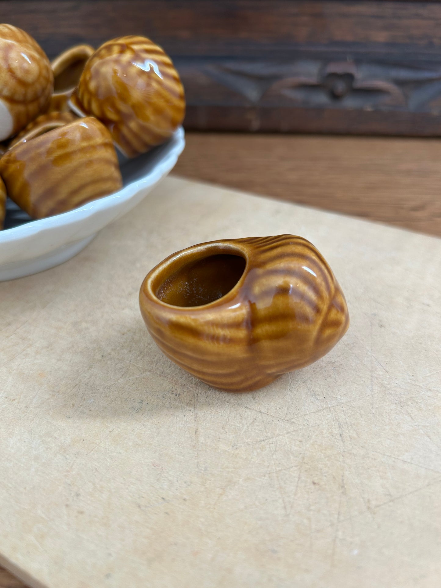 Set of 3 French Escargot Pots shell motif