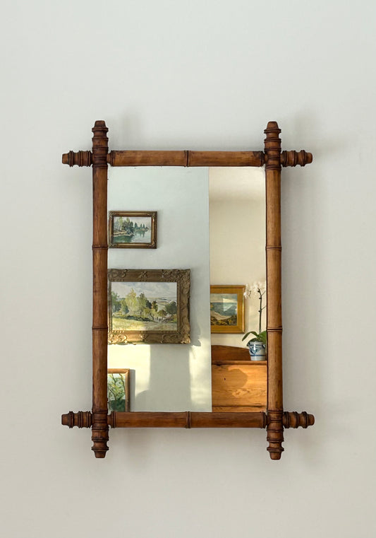 18” x 24” 1900s French Wood Bamboo Mirror