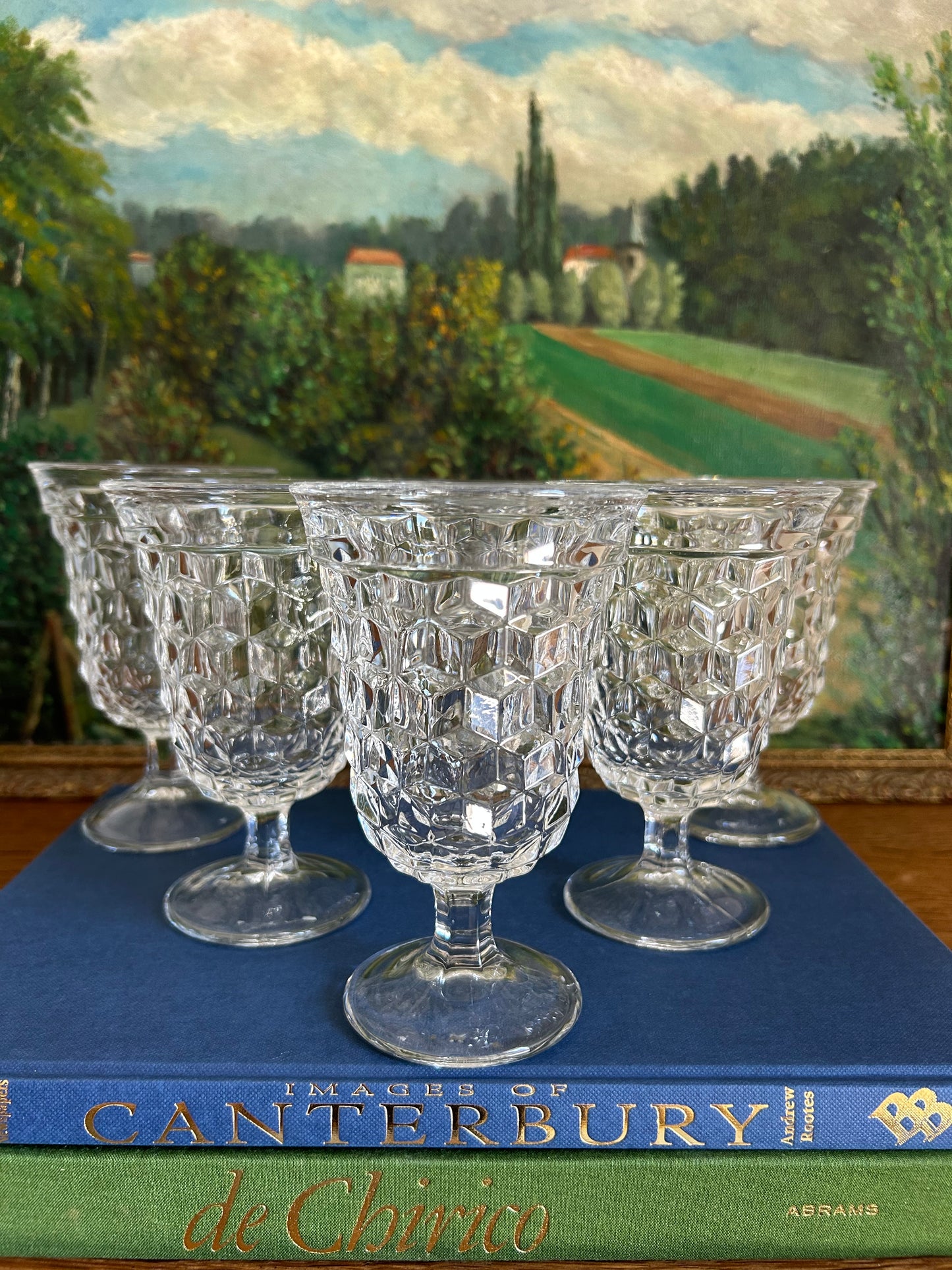 Set of 6 Fostoria Cubist Footed Glasses