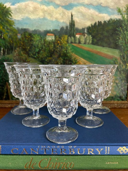 Set of 6 Fostoria Cubist Footed Glasses
