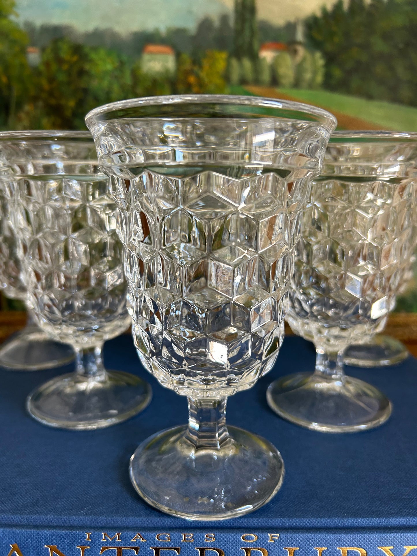 Set of 6 Fostoria Cubist Footed Glasses