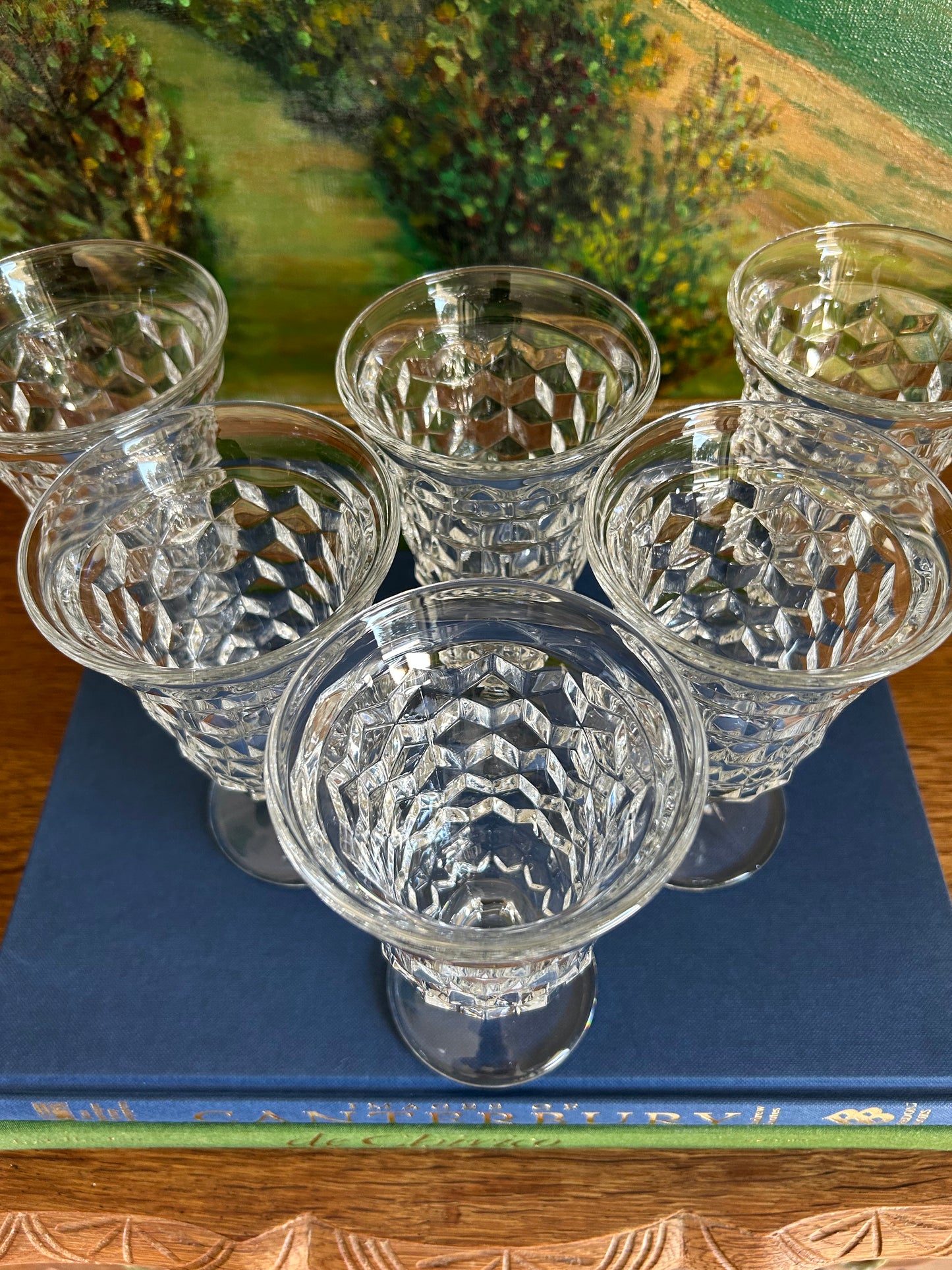 Set of 6 Fostoria Cubist Footed Glasses