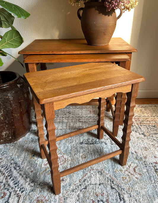 23.5” x 16” x 19 H Danish Oak Nesting Tables - set of 3