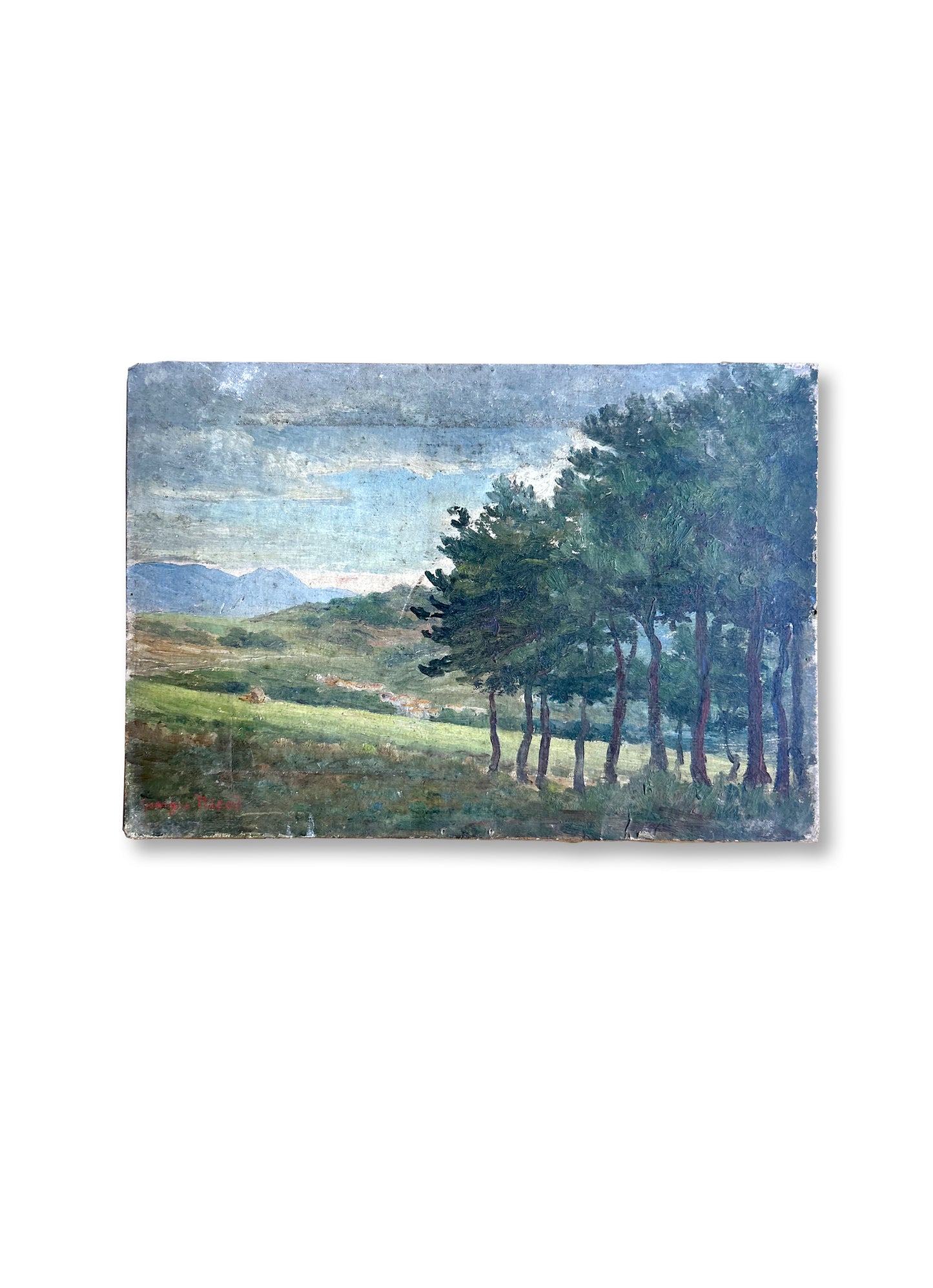 Vintage French Mountain Landscape Oil Painting – Signed, 9.5” x 13.5”