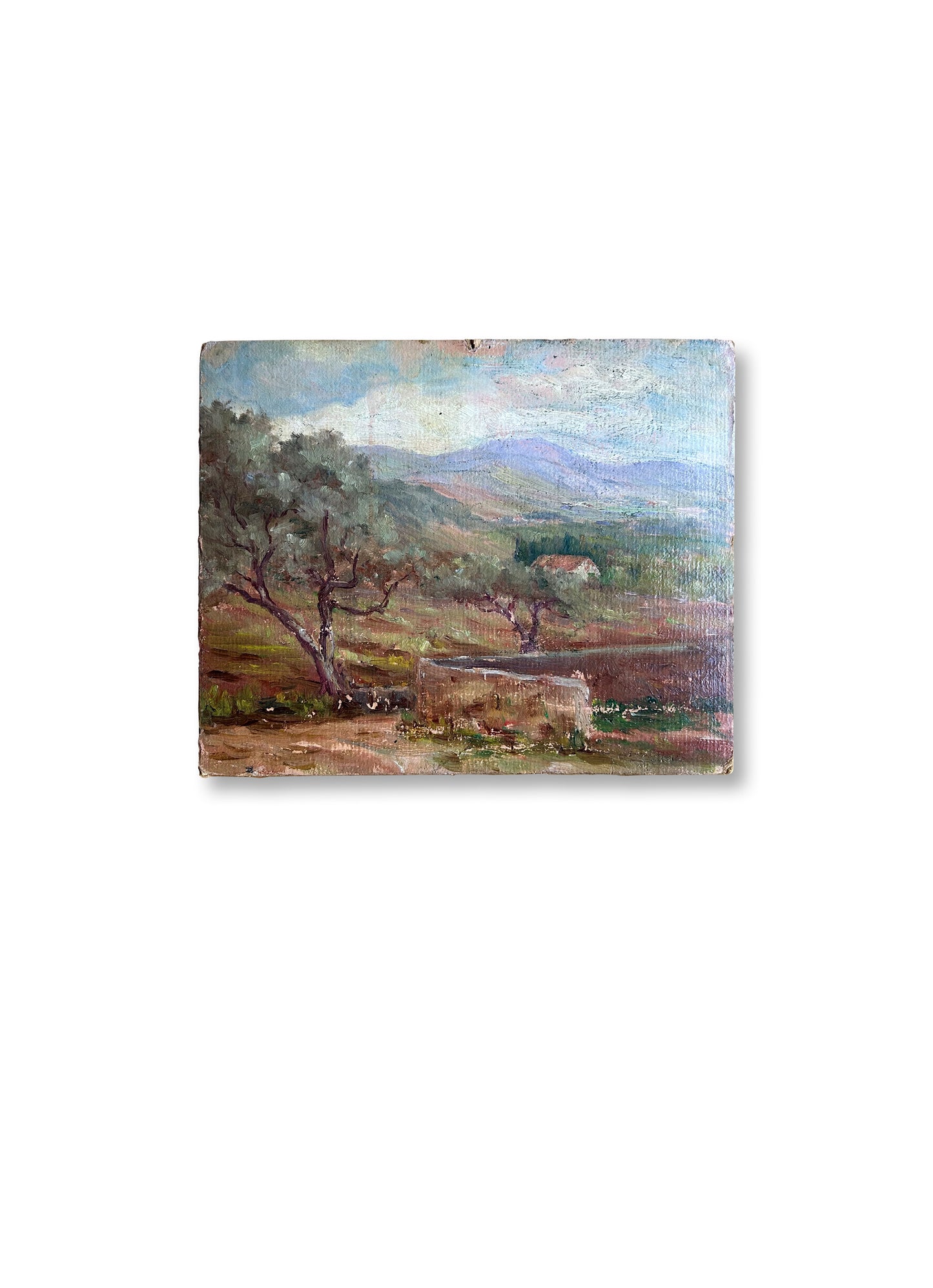 Provence - Vintage French Landscape Oil Painting on Board – Provence Countryside, 8.5” x 10.5”