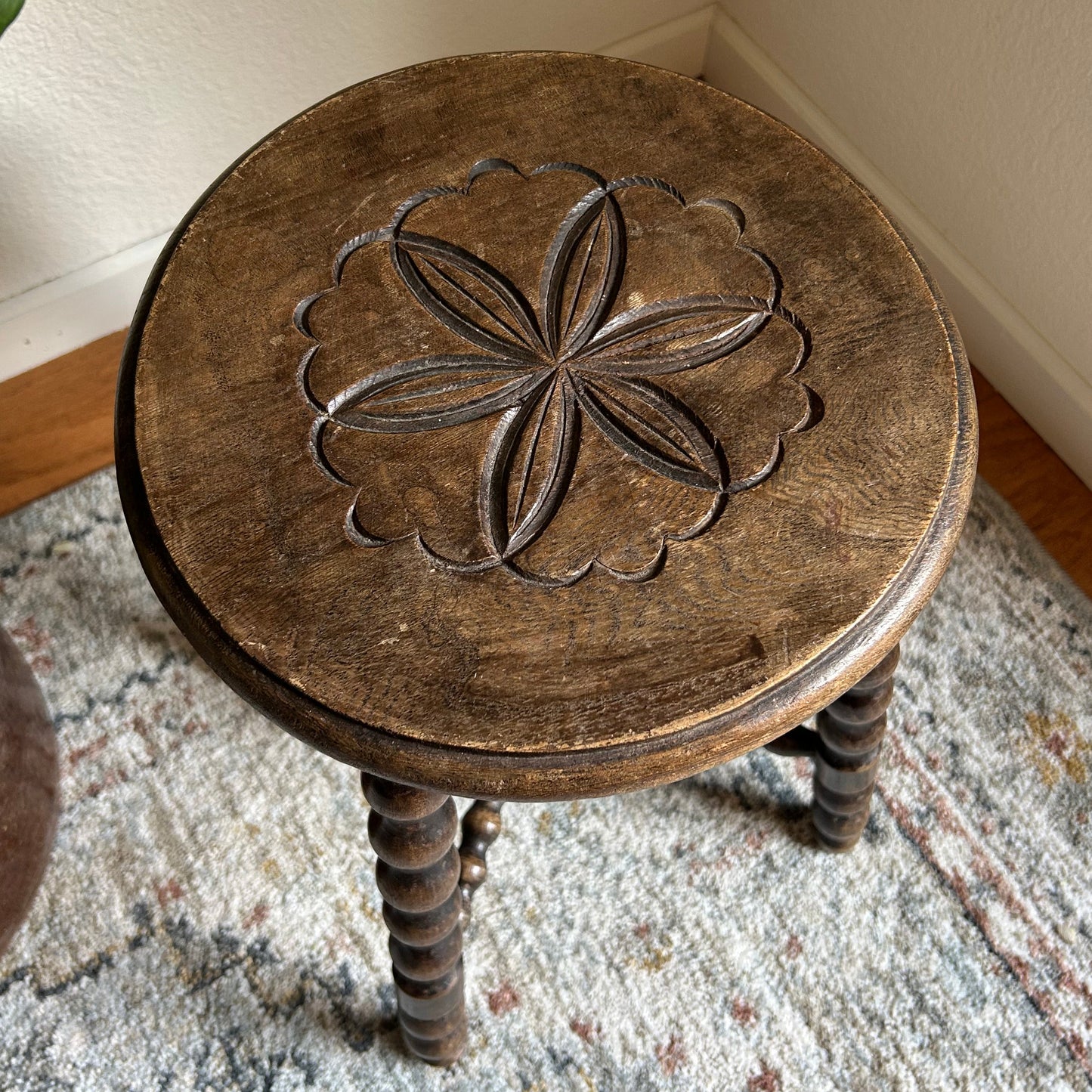 12” x 17” H European Hand Carved Stool