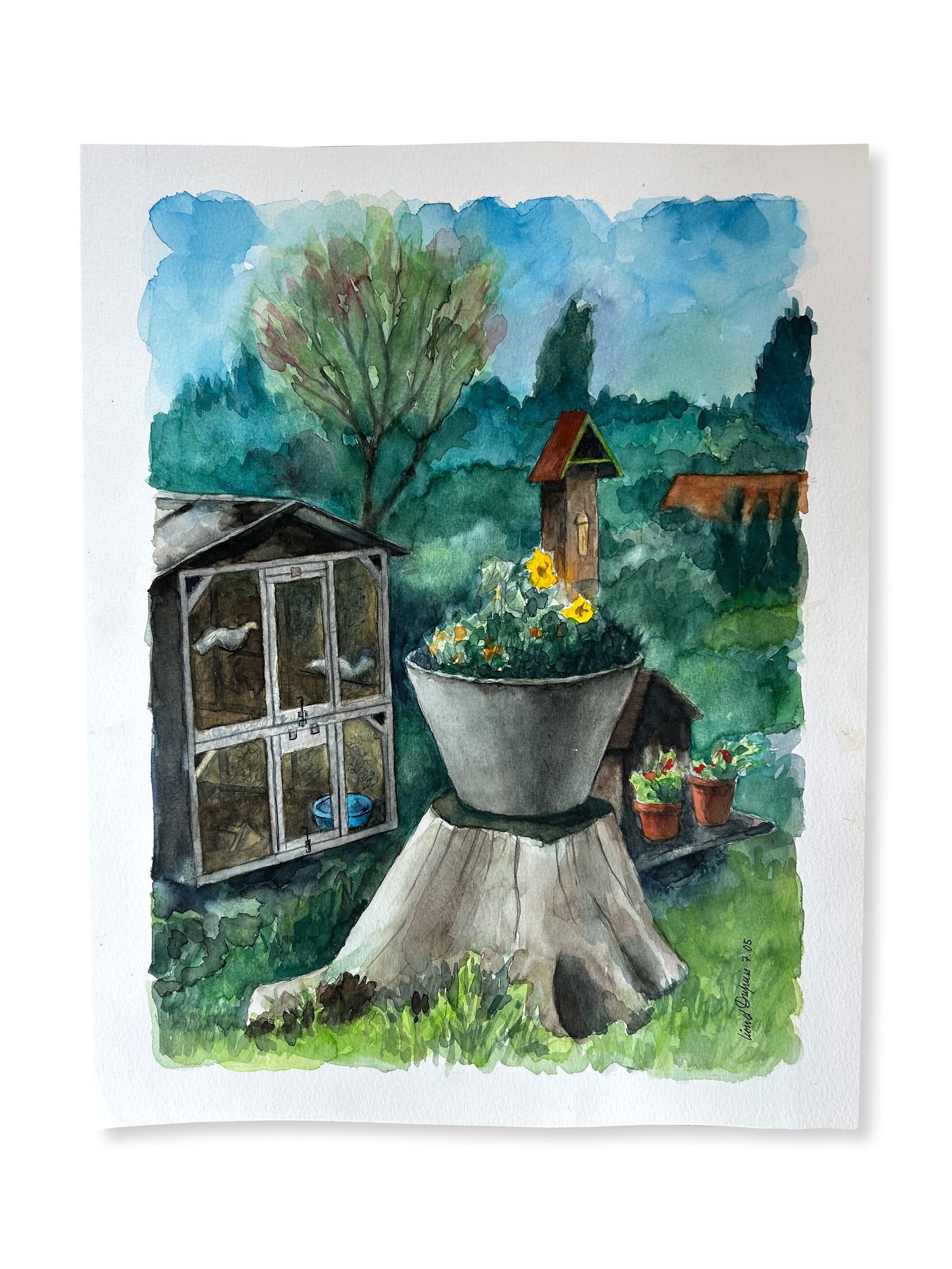 Paris - 12" x 16" Original French Watercolor Aviary