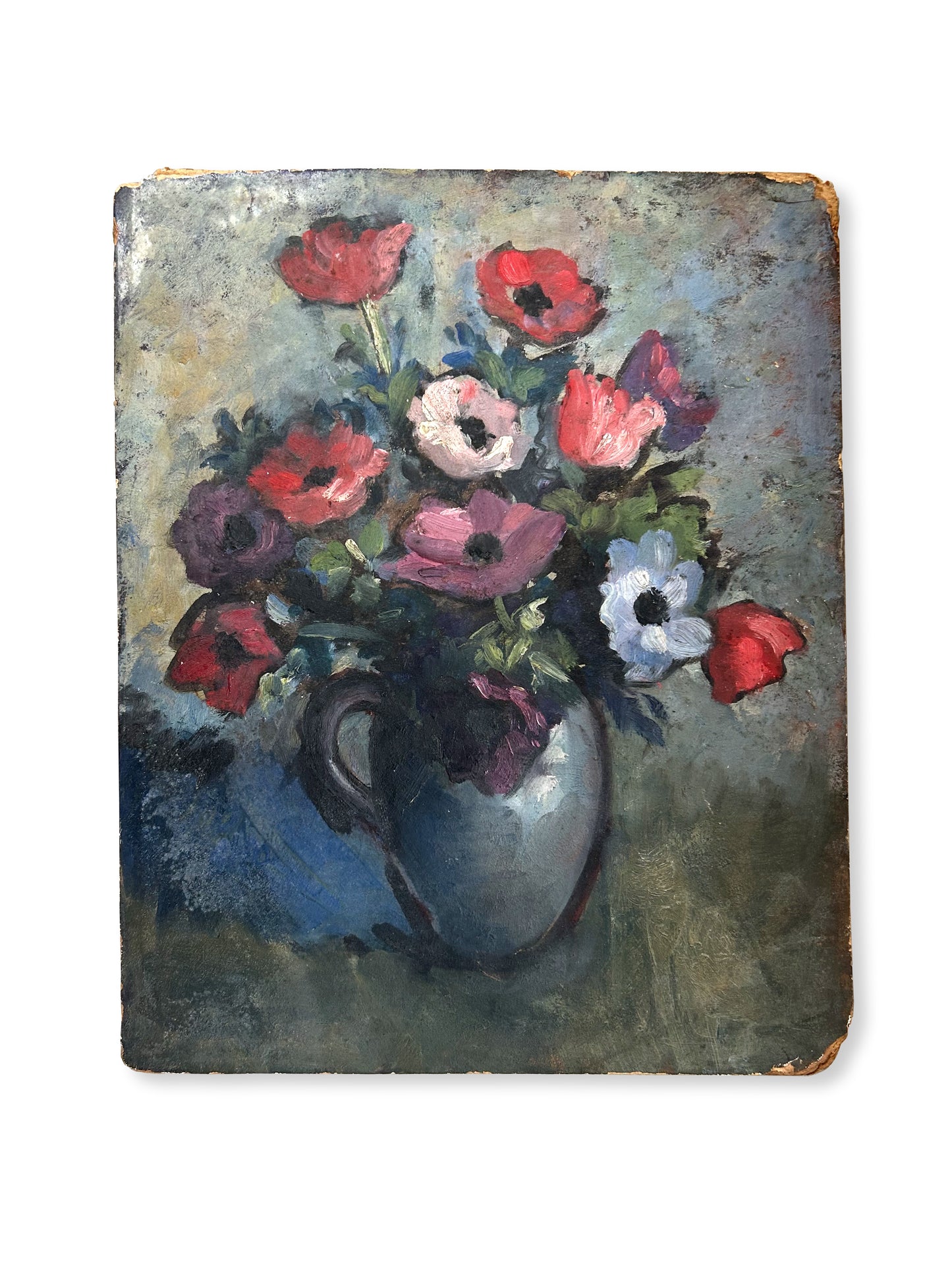 Paris - 1956, 13” x 16” Original French Oil on Board, Parisian Anemones