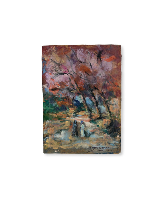 Paris - 4” x 6” Original French Oil on Board, Strolling Along