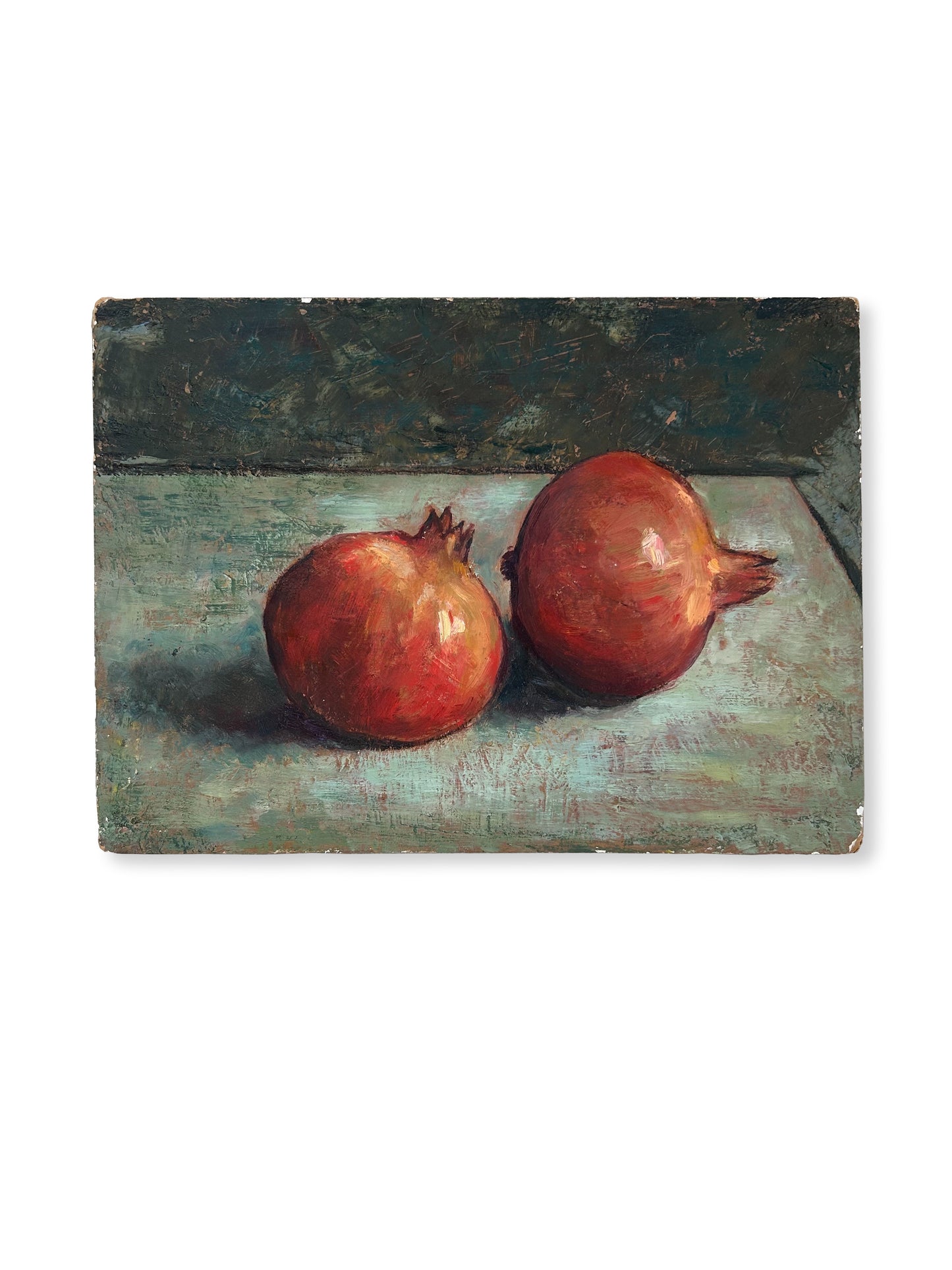 Paris - 1962, 9.25” x 12.5” Original French Oil on Board, Pomegranates