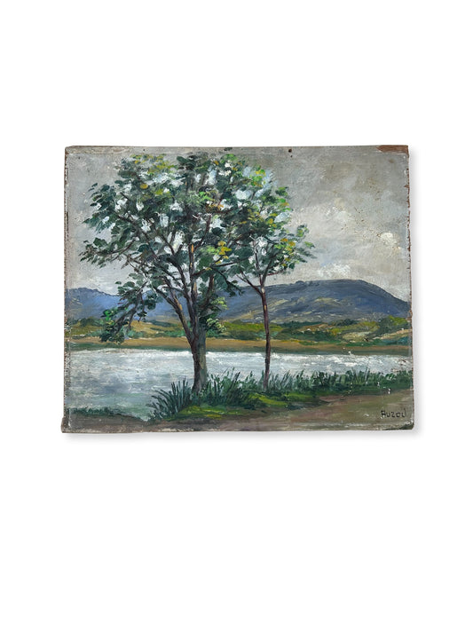 Paris - 10” x 12” Original French Oil on Wood, Tranquil Rivers Edge