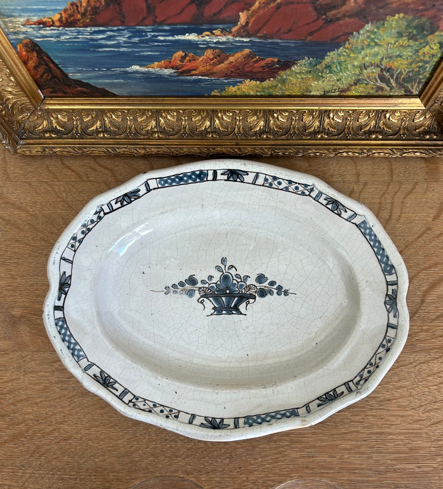 Paris - 12.5” 18th Century French Rouen Faience Oval Platter