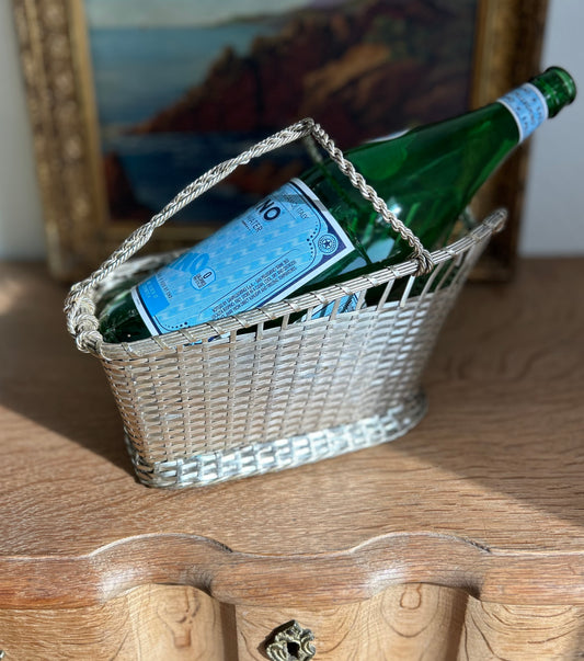 Paris - 10” x 4” x 8” H Vintage Silverplate French Wine Basket