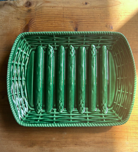 13” x 9.5” French Majolica Asparagus Platter, Sarreguemines