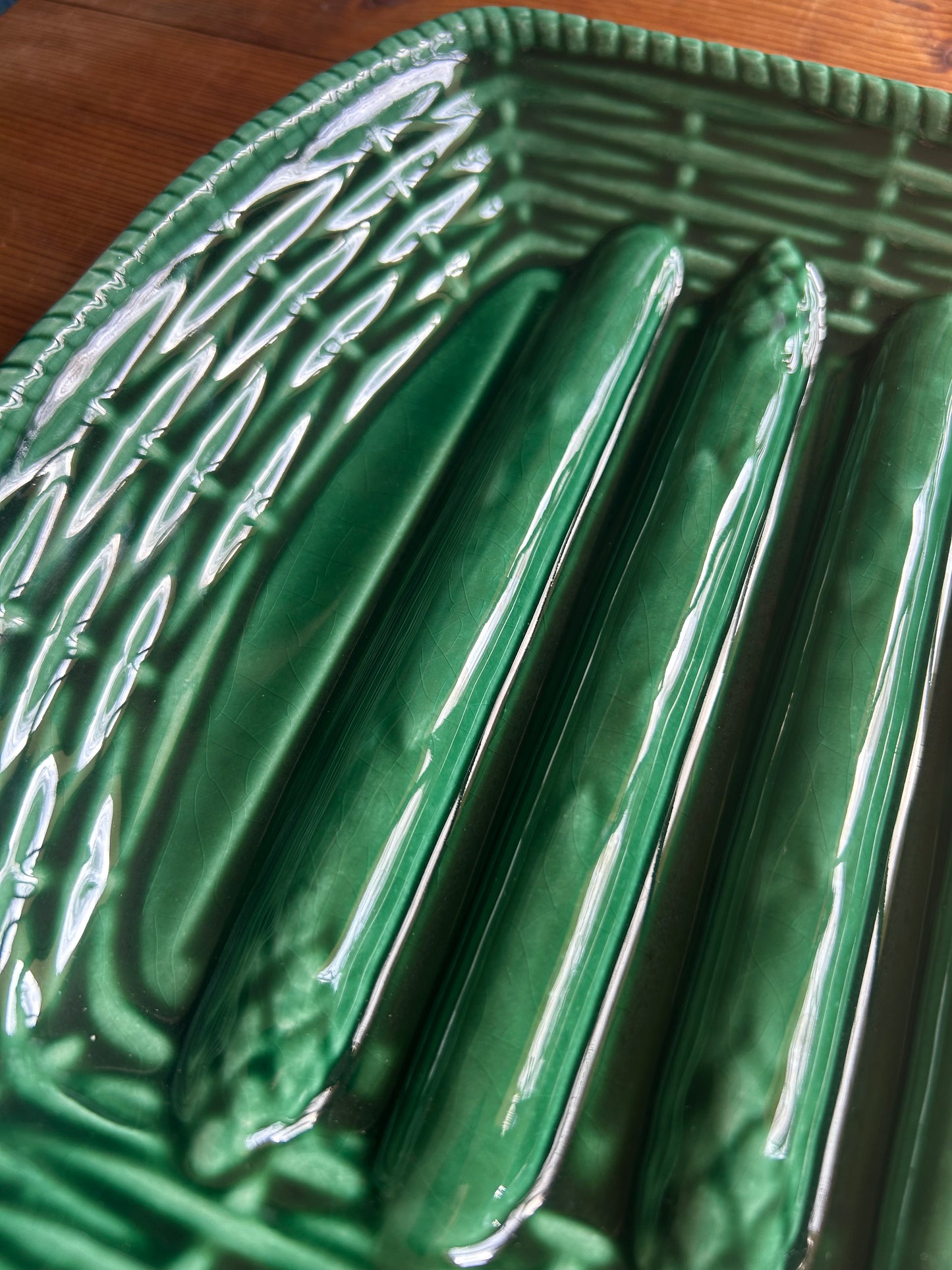 13” x 9.5” French Majolica Asparagus Platter, Sarreguemines