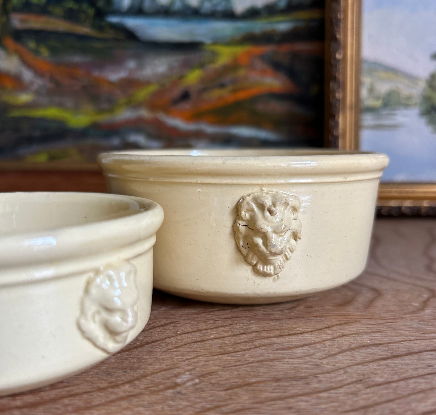 Paris - Set of 2 3” & 4.5” Sarreguemines Lion Head Ramekins