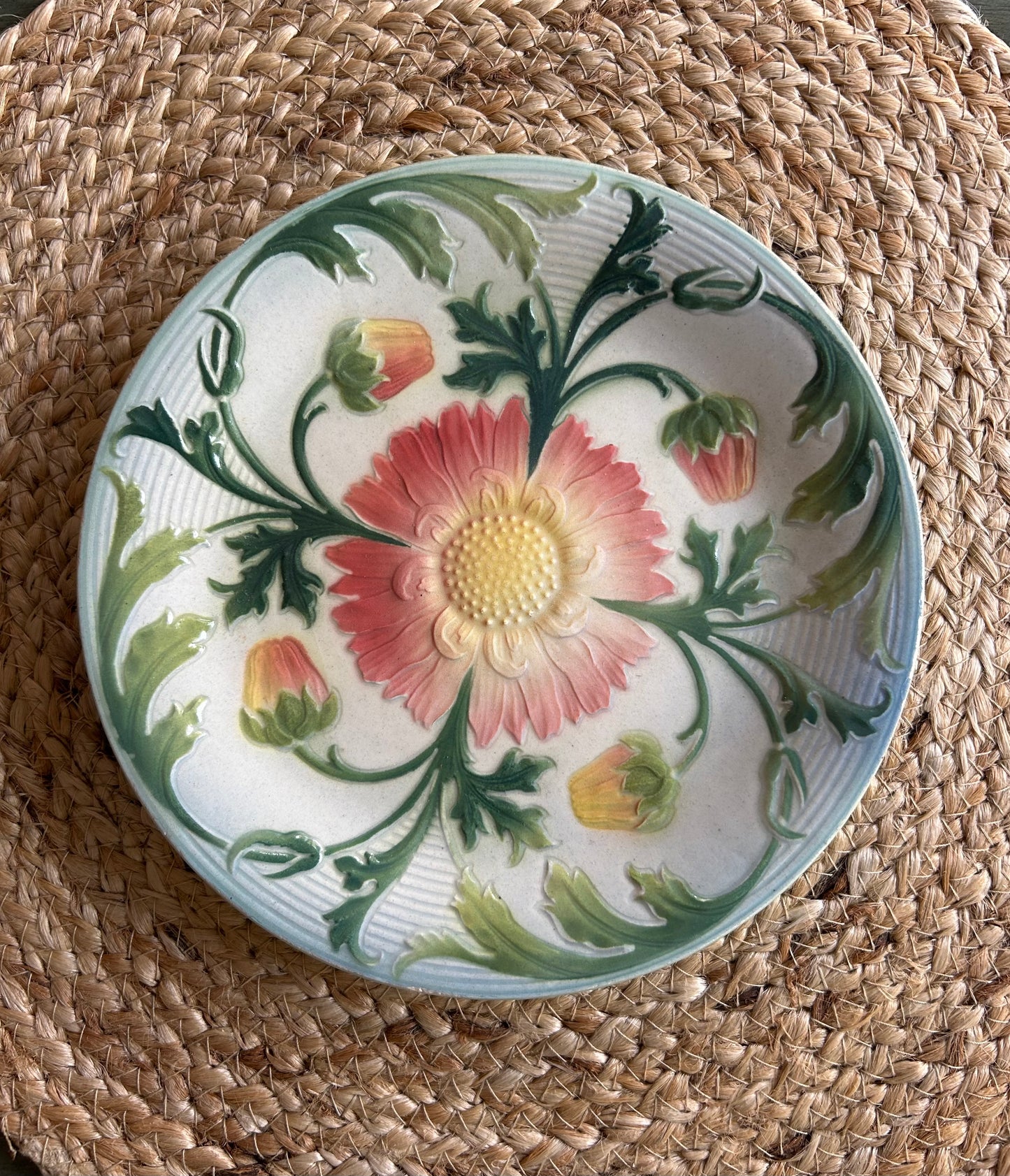 Paris - 1900s  8” Antique French Majolica Floral Plate