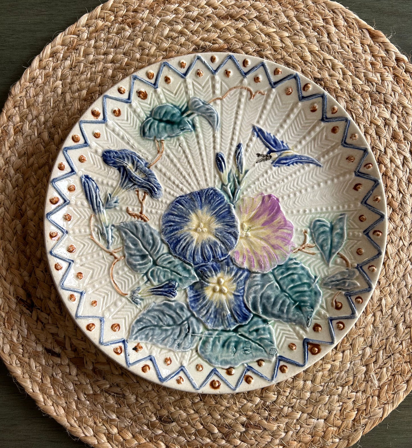 Paris - 9.5” 1890 Majolica Morning Glory Plate Wasmuel